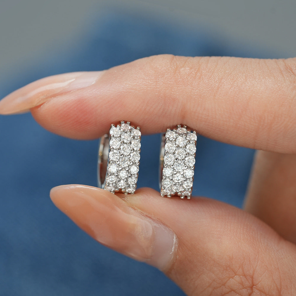 Asymmetrical Geometric Moissanite Sterling Silver Hoop Earrings