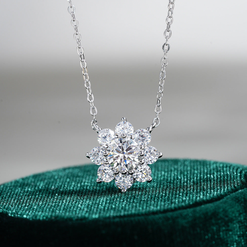 Snowflake 925 Sterling Silver Pendant Moissanite Necklace