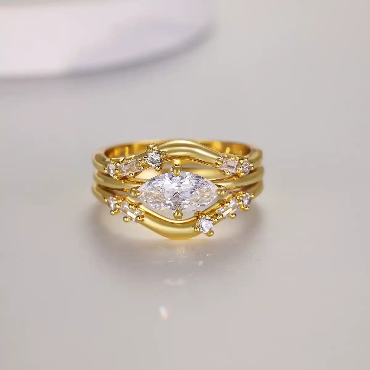 Simulated Diamonds 1.0ct Marquise Cut Sterling Silver 3PC Wedding Ring Set