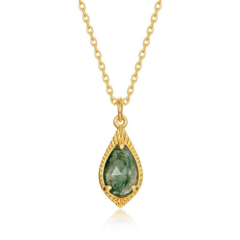 Pear Cut Moss Agate Vintage Pendant  - Verde