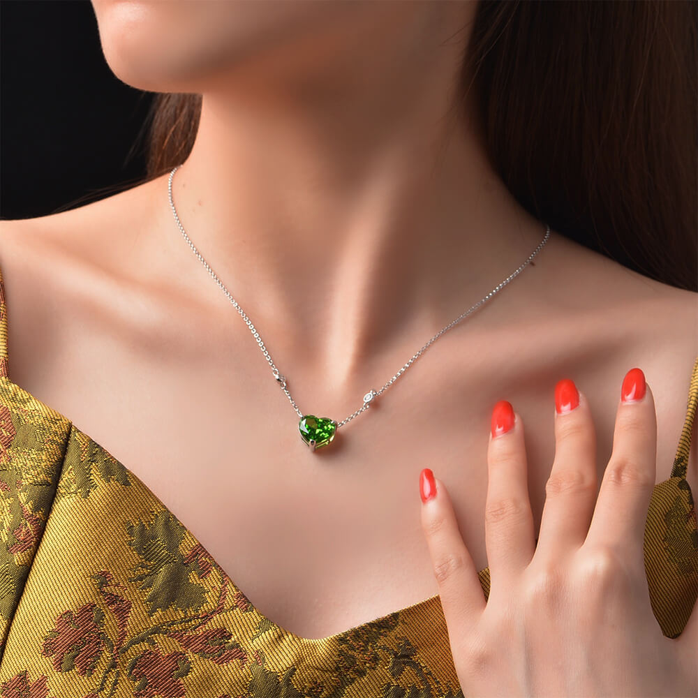 Solitaire Heart-Shaped Lab-Sapphire Sterling Silver Necklace