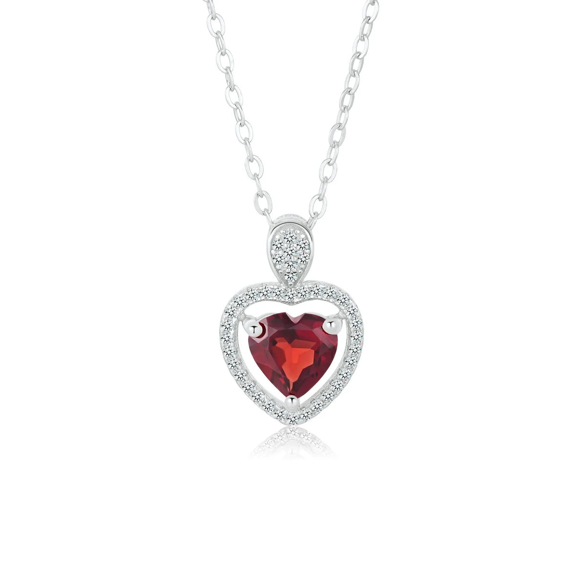 “Asher”  Heart Cut Garnet Classic Necklace