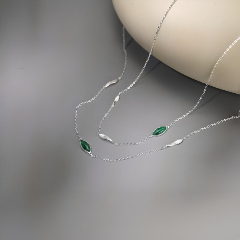 Marquise Cut Moss Agate Nature Pendant - 'Antoinette'