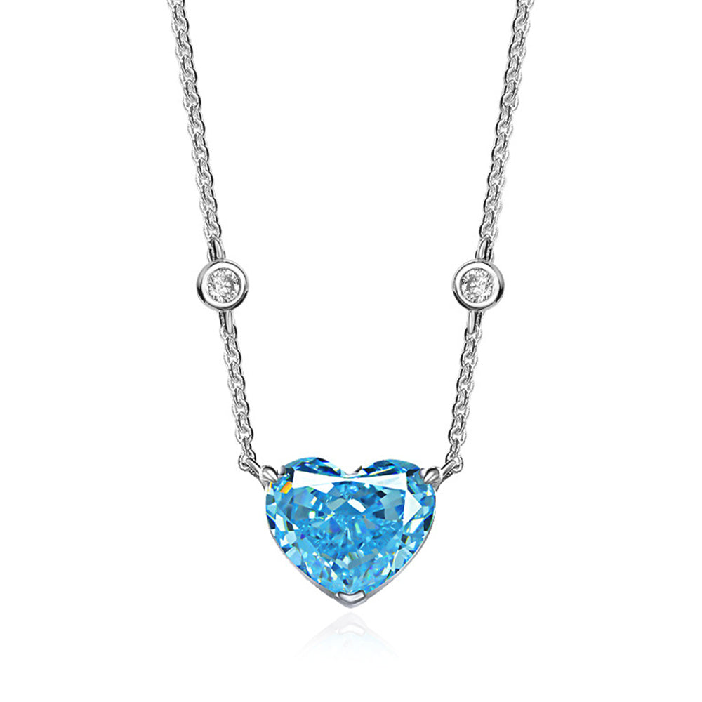 Solitaire Heart-Shaped Lab-Sapphire Sterling Silver Necklace