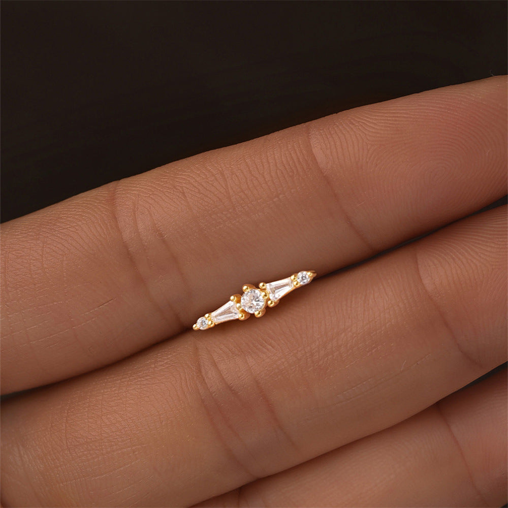 S925 Sterling Silver Gold Plated Round & Baguette CZ Linear Flat Back Cartilage Earring
