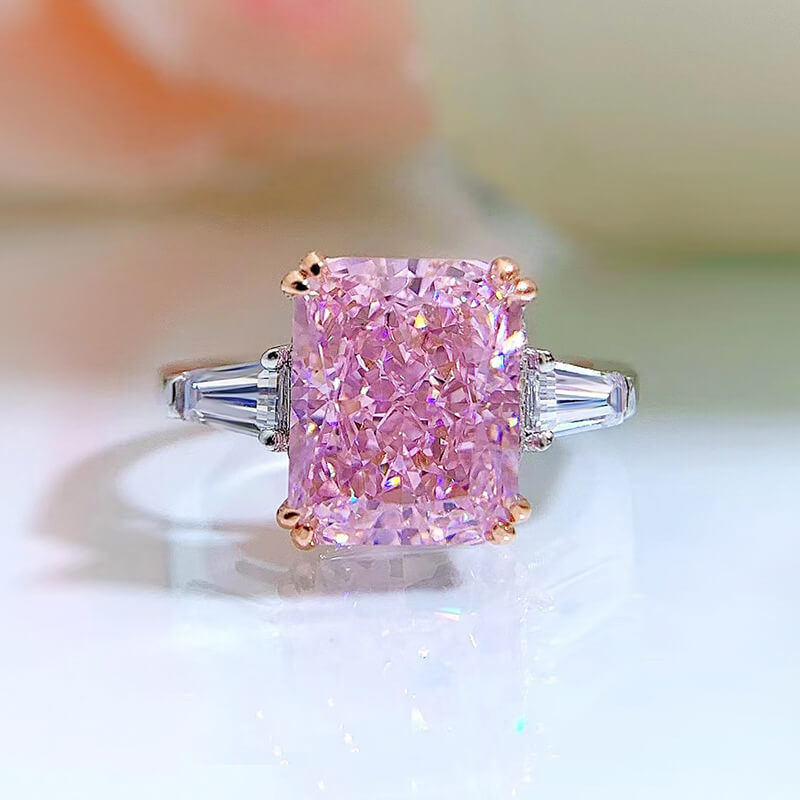 Radiant Cut Pink Stone Ring with Rose Gold Plating - 925 Sterling Silver