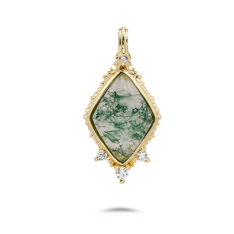 Kite Cut Moss Agate Nature Vintage Necklace - ‘Hazel’