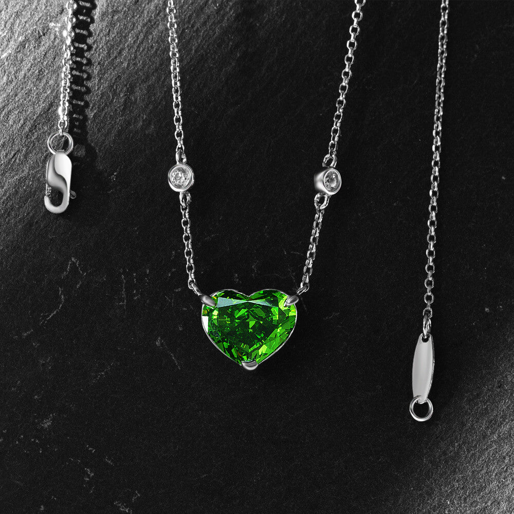Solitaire Heart-Shaped Lab-Sapphire Sterling Silver Necklace
