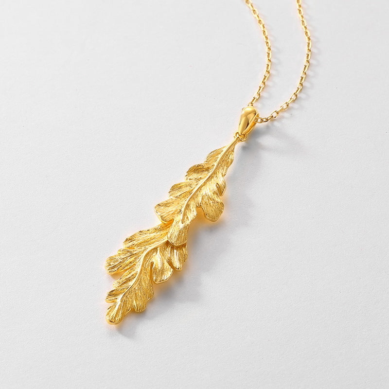 Leaf Pendant Clavicle Chain â€?Hand Brushed S925 Silver Gold Plated Necklace