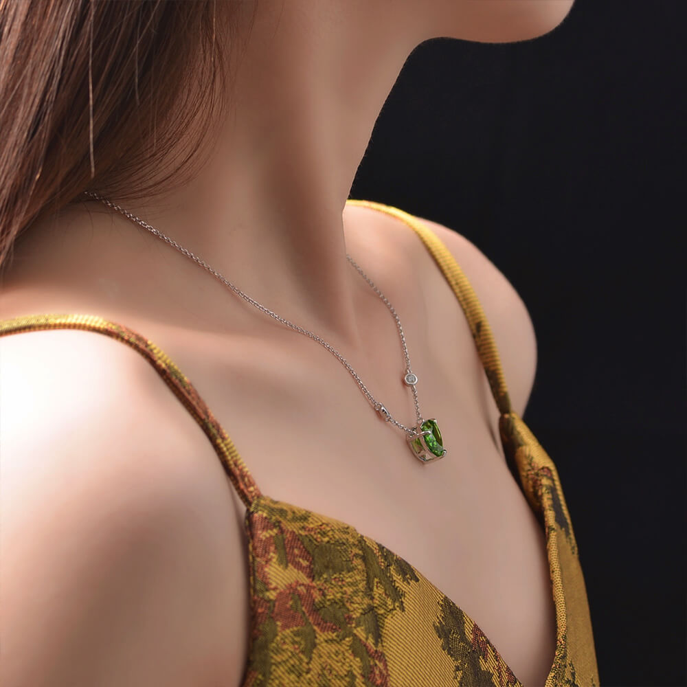 Solitaire Heart-Shaped Lab-Sapphire Sterling Silver Necklace