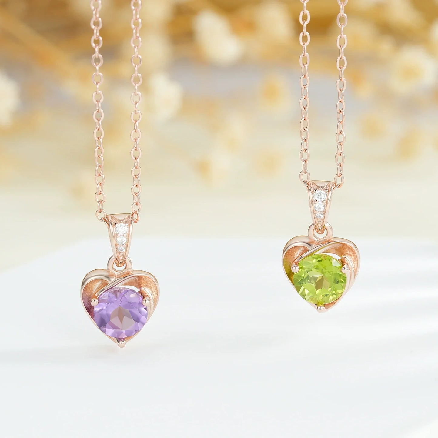 "Anabel" Heart Shaped Round Cut Amethyst Classic Pendant