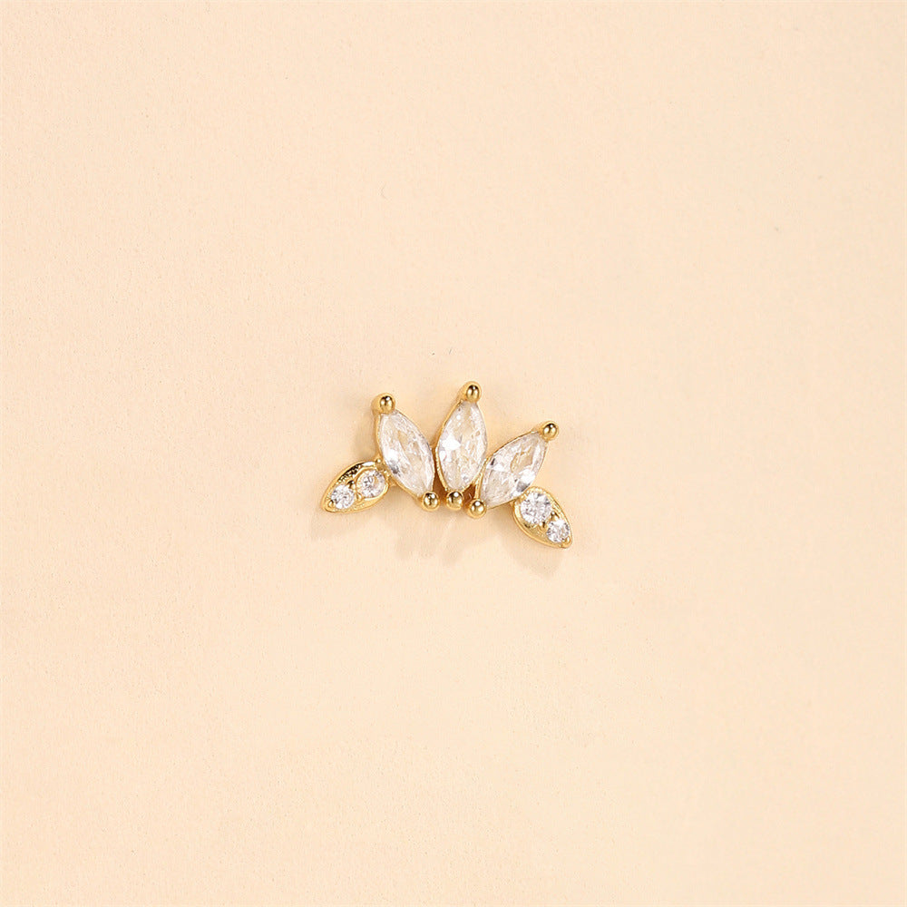 S925 Sterling Silver Gold Plated Marquise CZ Butterfly Flat Back Cartilage Earring