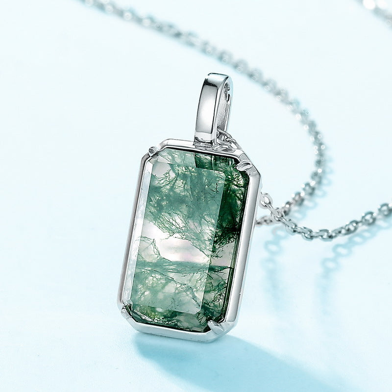 Long Emerald Cut Green Moss Agate Classic Necklace For Girlfriend "Avenra"