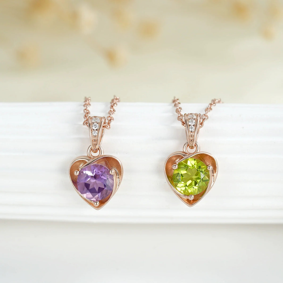 "Anabel" Heart Shaped Round Cut Amethyst Classic Pendant