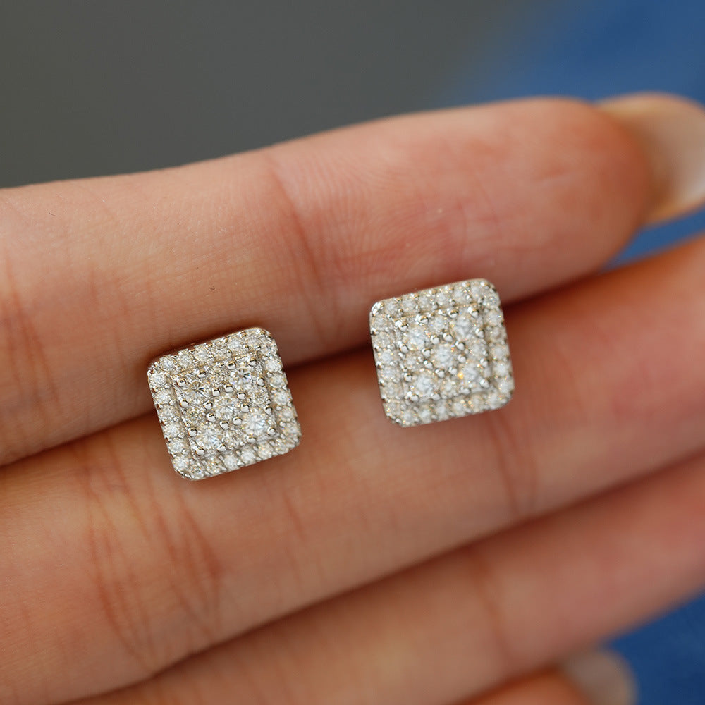 Hip-Hop Style Unisex Square Moissanite Stud Earrings