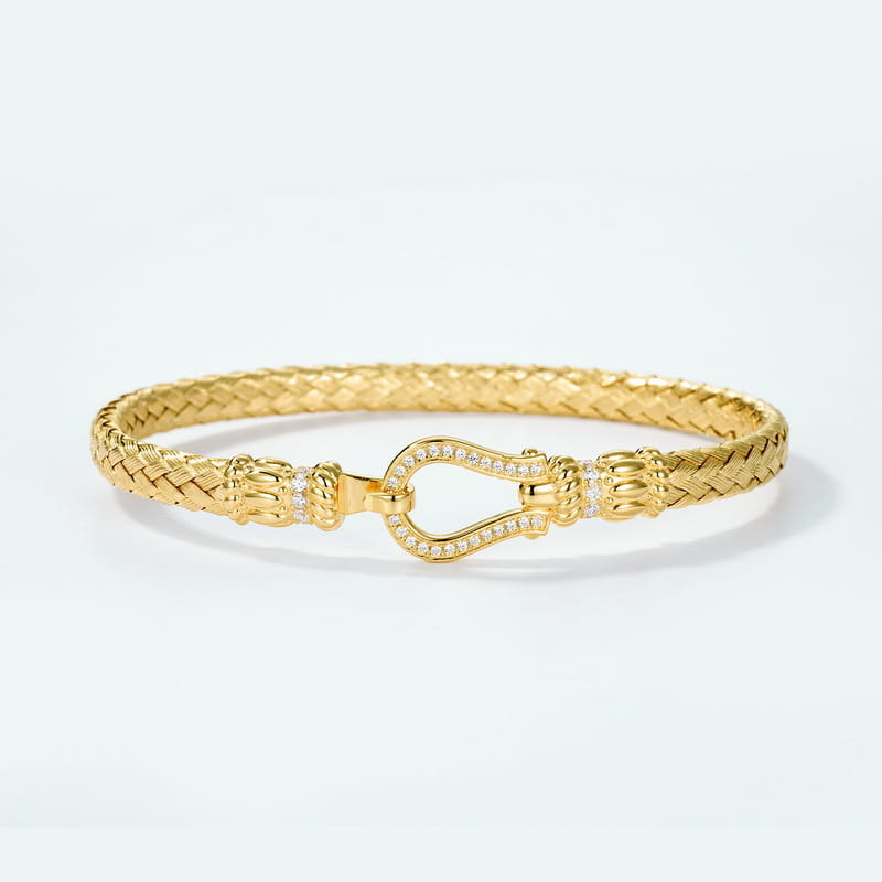 Gold Plated Sterling Silver Braided Bracelet with CZ Horseshoe Clasp