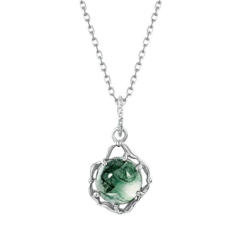 Round Cut Moss Agate Classic Necklace - Violet