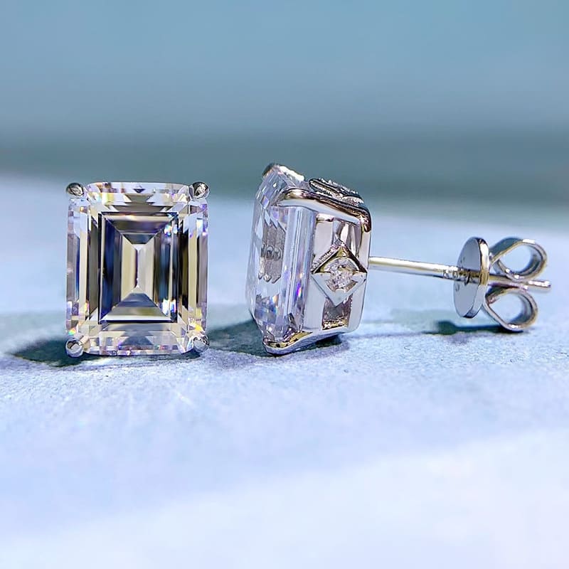 Timeless Emerald Cut Women's Stud Earrings In Sterling Silver