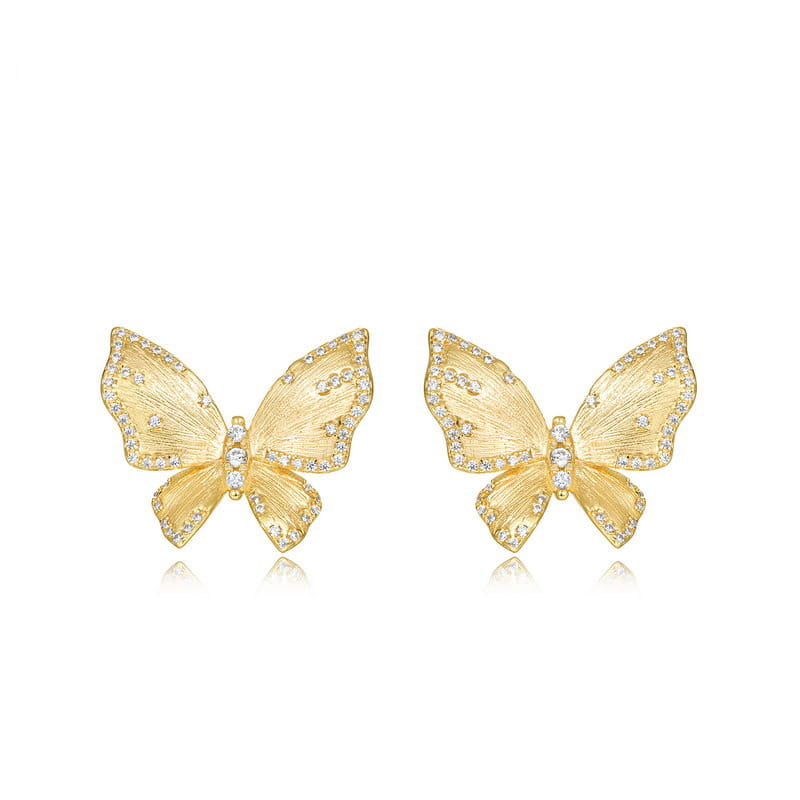 Gilded Textured Wings Butterfly Earrings