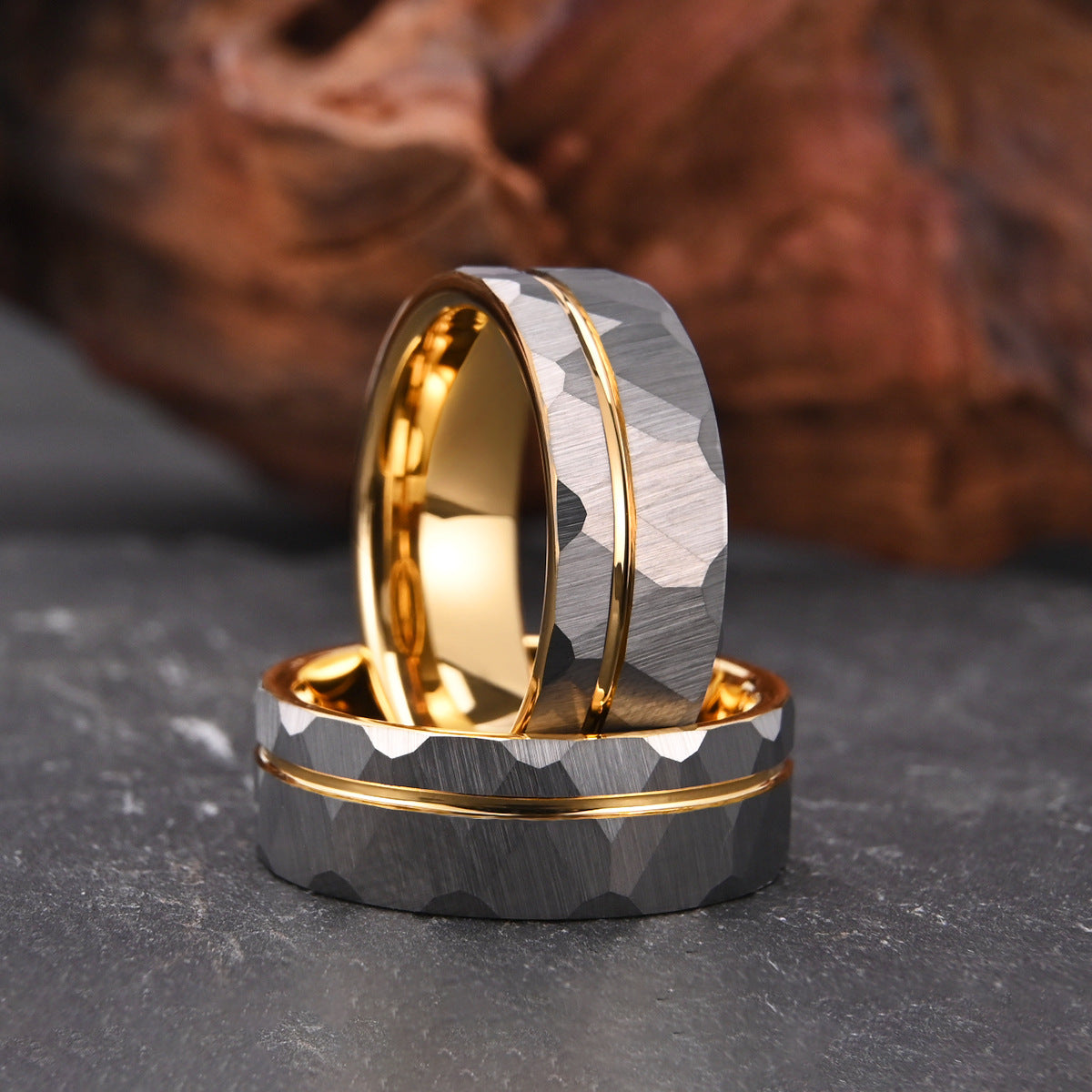 8mm men's wedding band Wide Tungsten Ring New Men's Hammered Ring