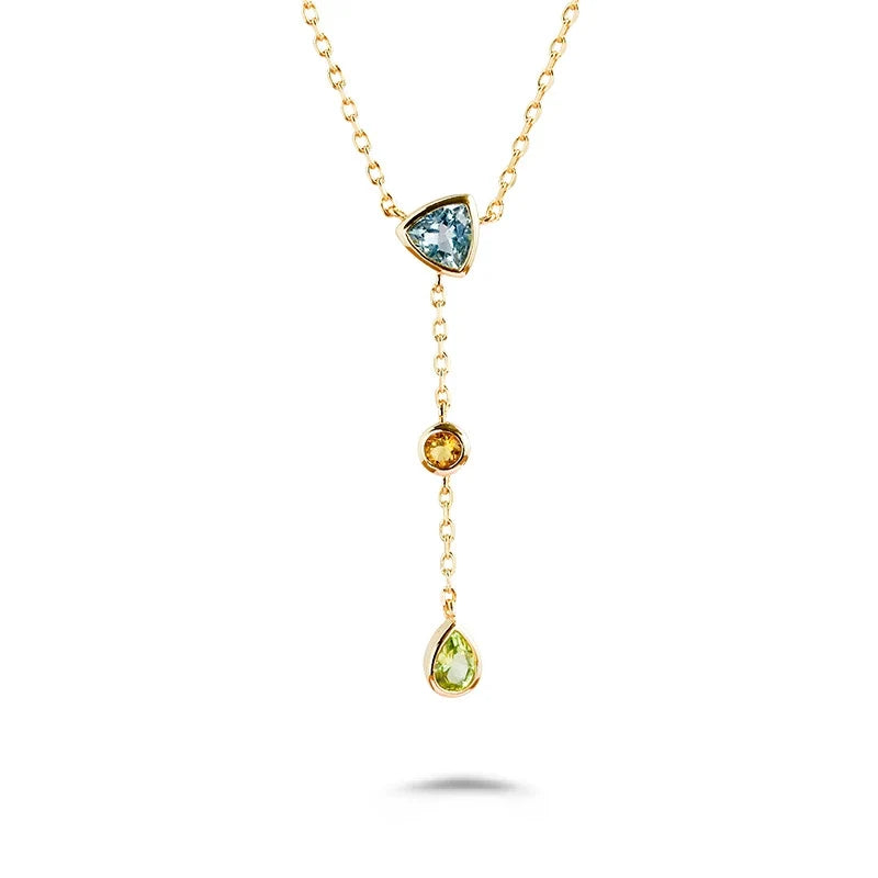 Seraphina -  Pear Cut Aquamarine Citrine and Green Peridot Layered and Elegant Classic Necklace