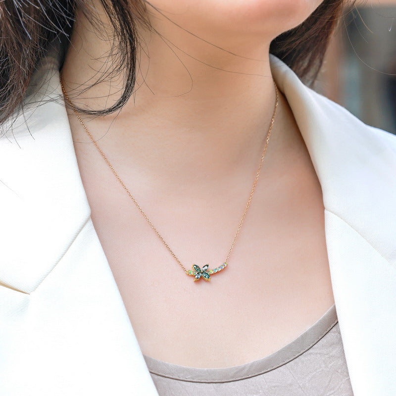 Luck Marquise Cut Moss Agate Mystical Nature Inspired Four-leaf Clover Shape Necklace