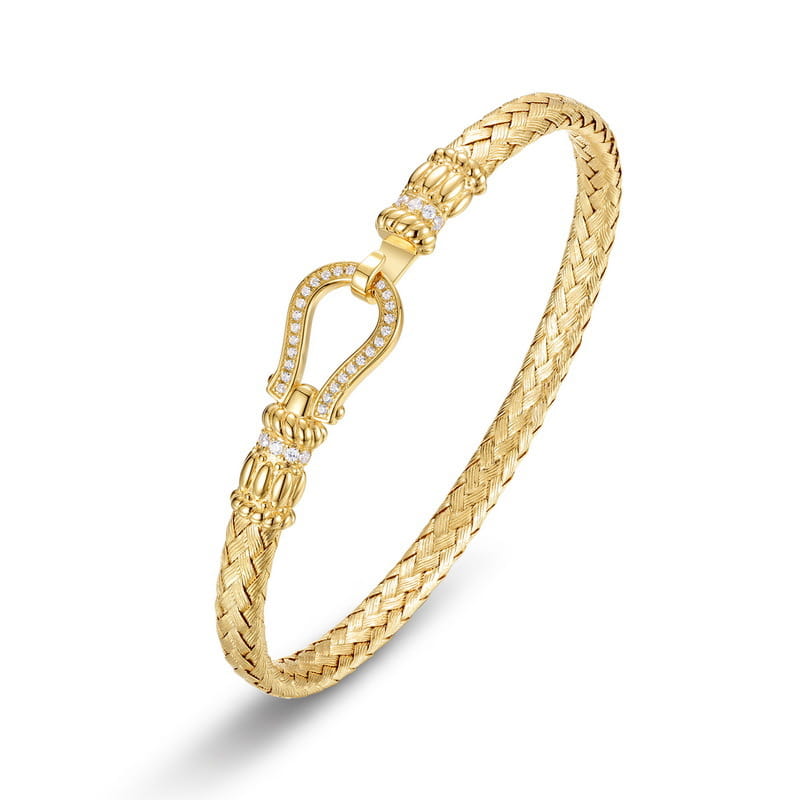 Gold Plated Sterling Silver Braided Bracelet with CZ Horseshoe Clasp