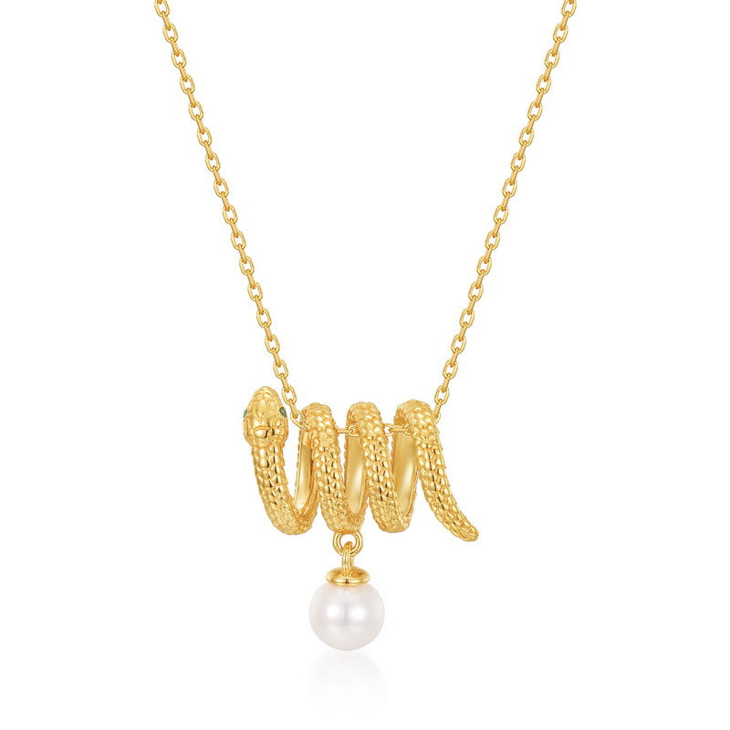 Round Cut Pearl Spirit Snake Unique Necklace