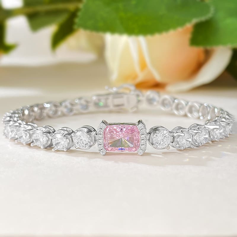 Pristine Radiant Cut Pink Stone Bracelet with White Accent Stones for Women