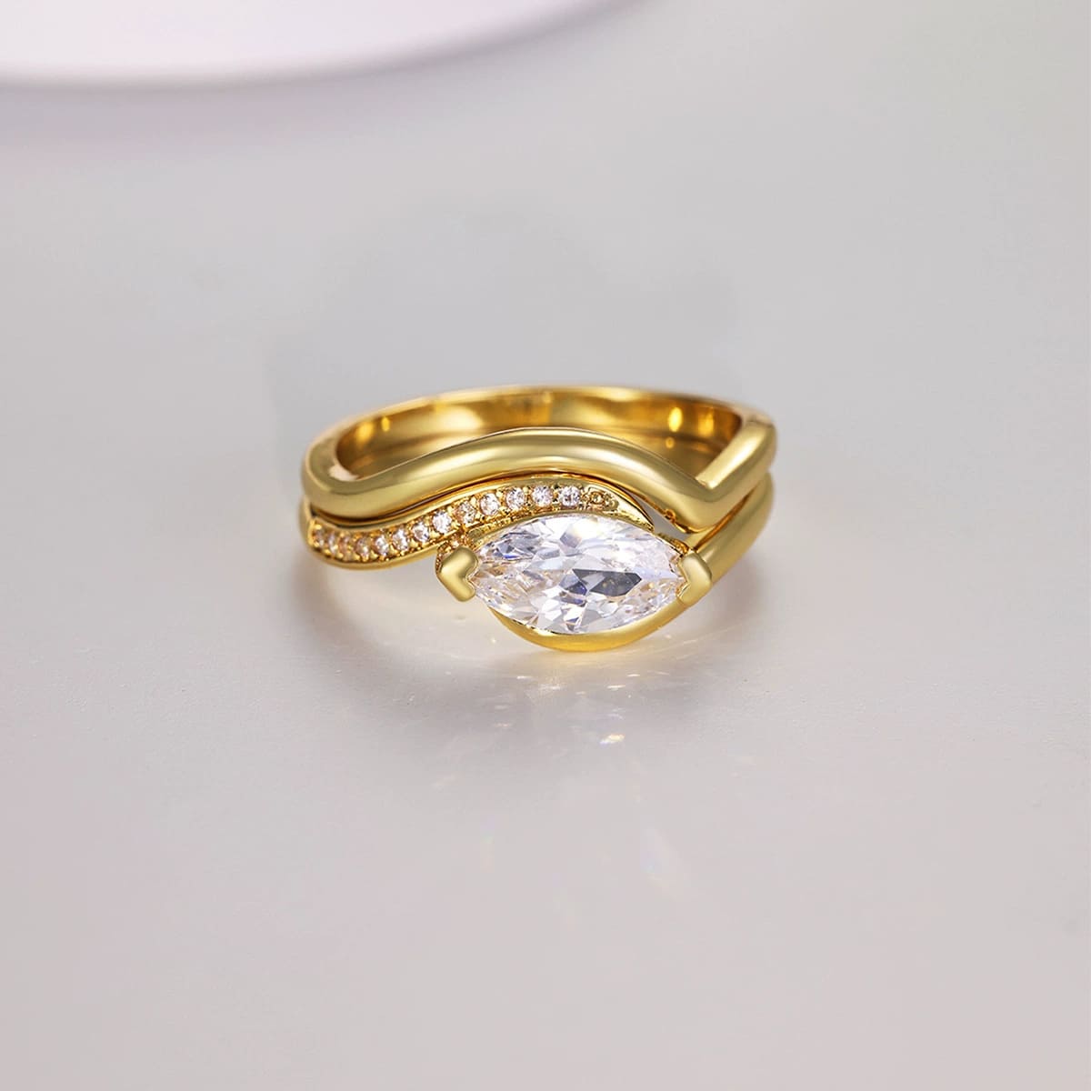 Unique Marquise Cut 1.0ct Pave Moissanite Ring Sets