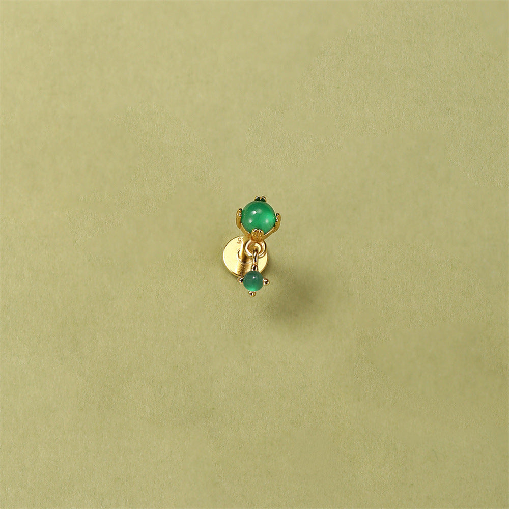 S925 Sterling Silver Gold Plated Green Zircon Drop Flat Back Cartilage Earring