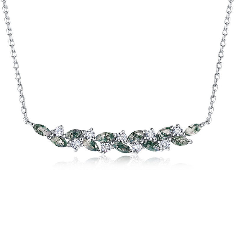 Luck Marquise Cut Moss Agate Mystical Nature Inspired Necklace