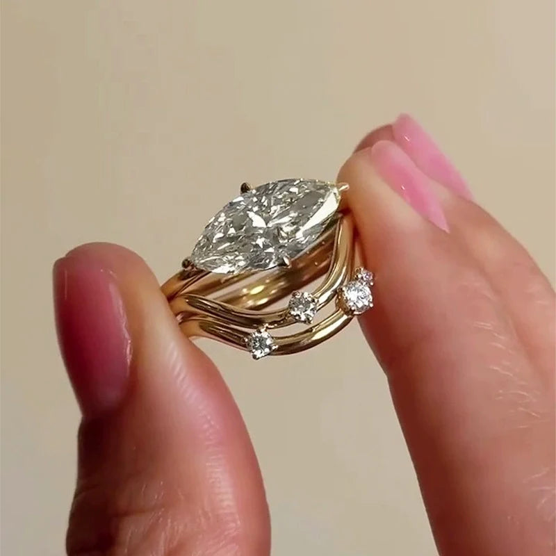 Simulated Diamonds 1.0ct Marquise Cut Sterling Silver 3PC Wedding Ring Set