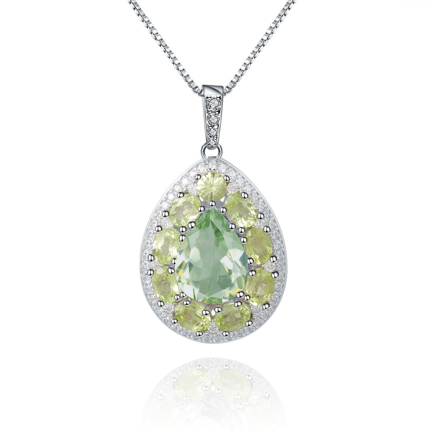 AquaLumine - Pear Cut Natural Green Amethyst Halo Necklace