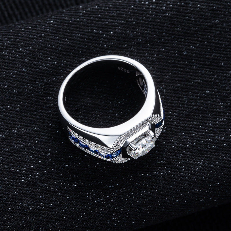 Men's Moissanite Round Cut Sterling Silver Engagement Ring