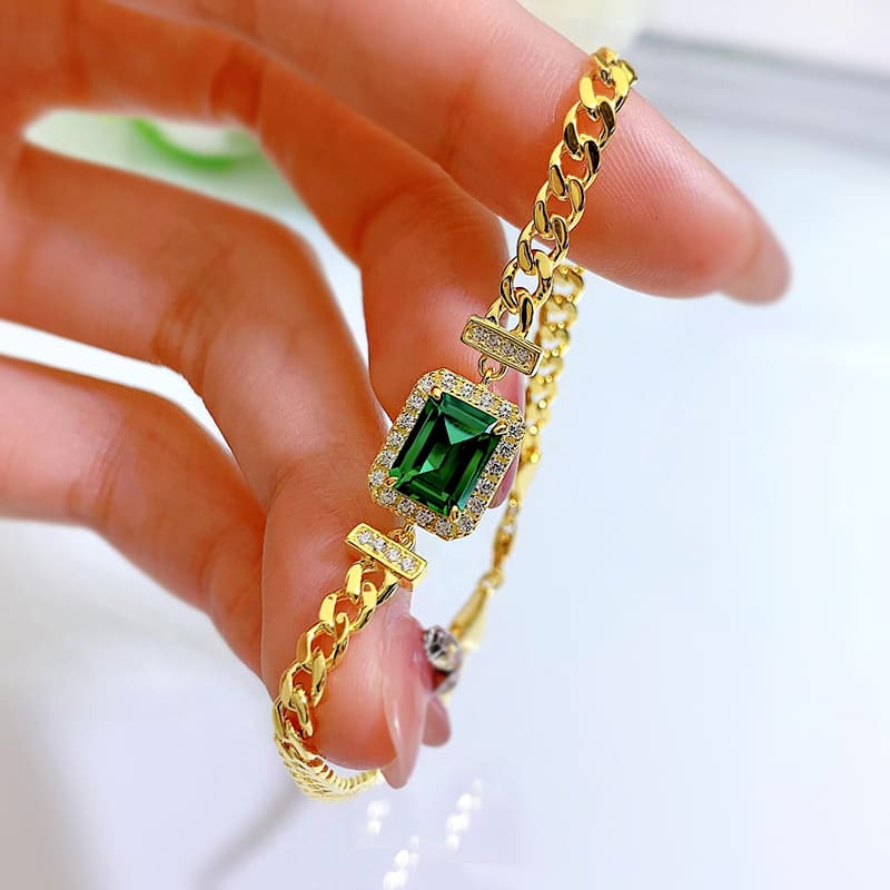 Polished Emerald Cut Bracelet for Emerald Green Women
