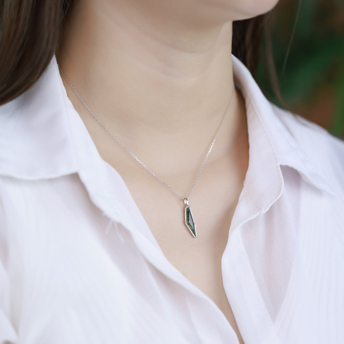 Kite Cut Moss Agate Unique Pendant - 'Clara'
