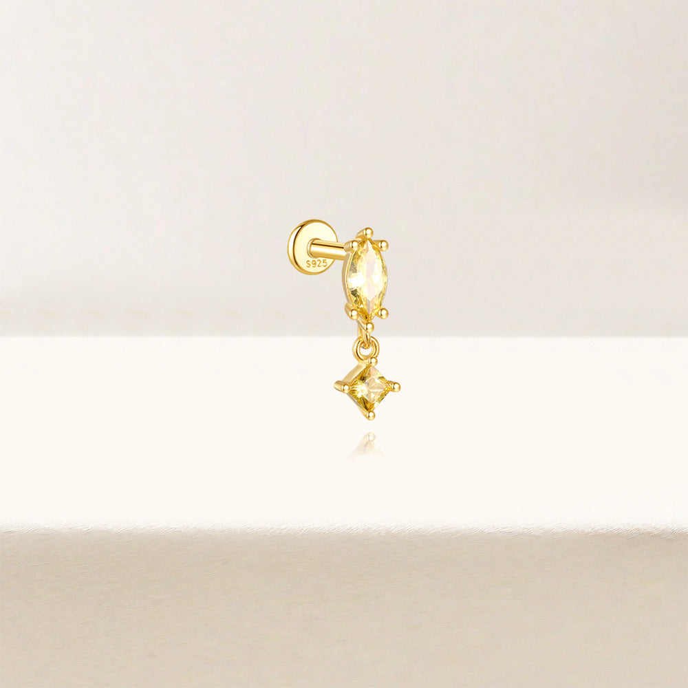 S925 Sterling Silver Gold Plated Yellow Marquise & Princess Cut CZ Dangle Flat Back Cartilage Earring