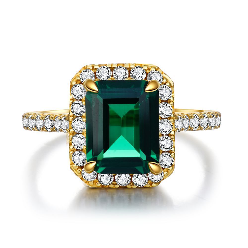 3.0ct Emerald Cut Green Gemstone Halo Engagement Ring in 925 Sterling Silver