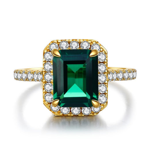 3.0ct Emerald Cut Green Gemstone Halo Engagement Ring in 925 Sterling Silver