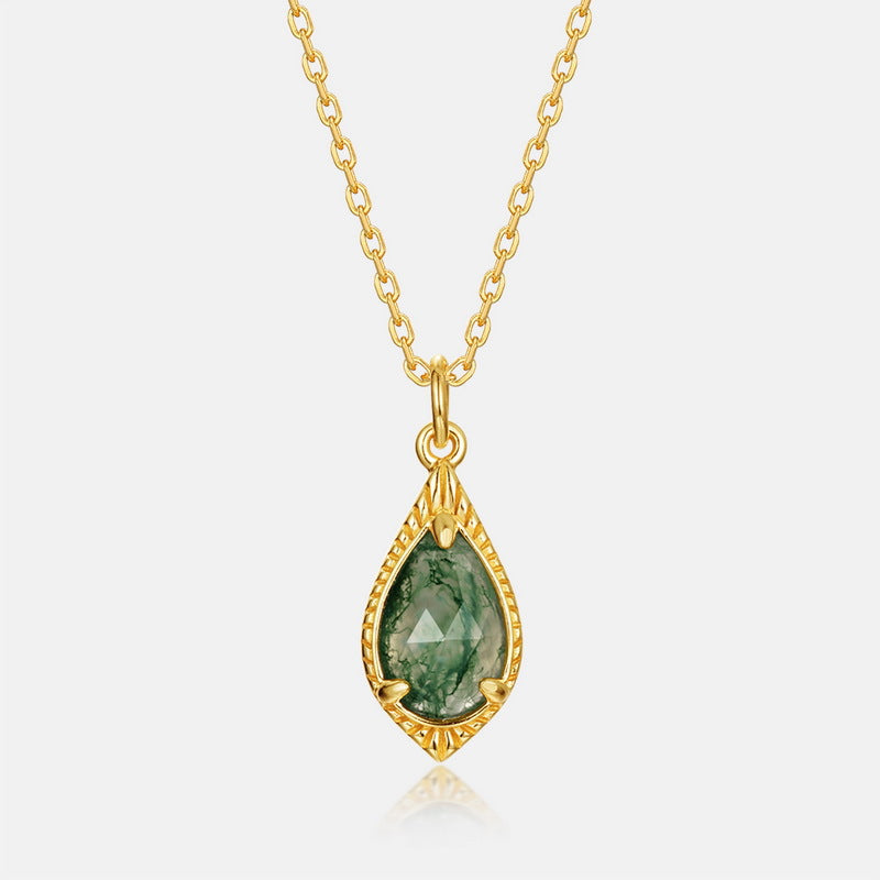 Pear Cut Moss Agate Vintage Pendant  - Verde