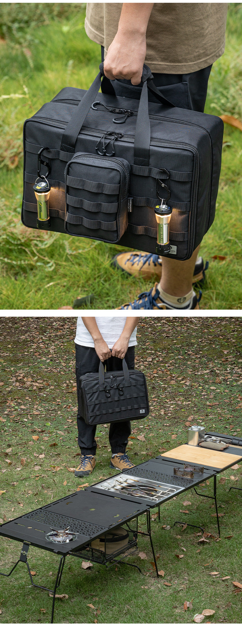 Campingmoon BK-46 Tactical Storage Bag Portable Lightweight IGT Compatible Black Large Integrated Grill Table Storage Tool Bag Accessories Add-ons Outdoor Camping Equipment Tool Cookware Utensil