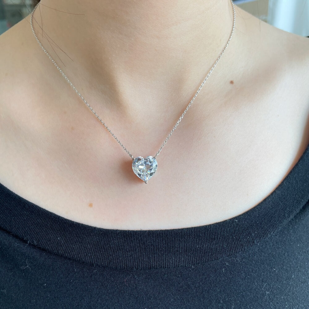 Heart Cut Simulated Diamonds Necklace in 925 Sterling Silver