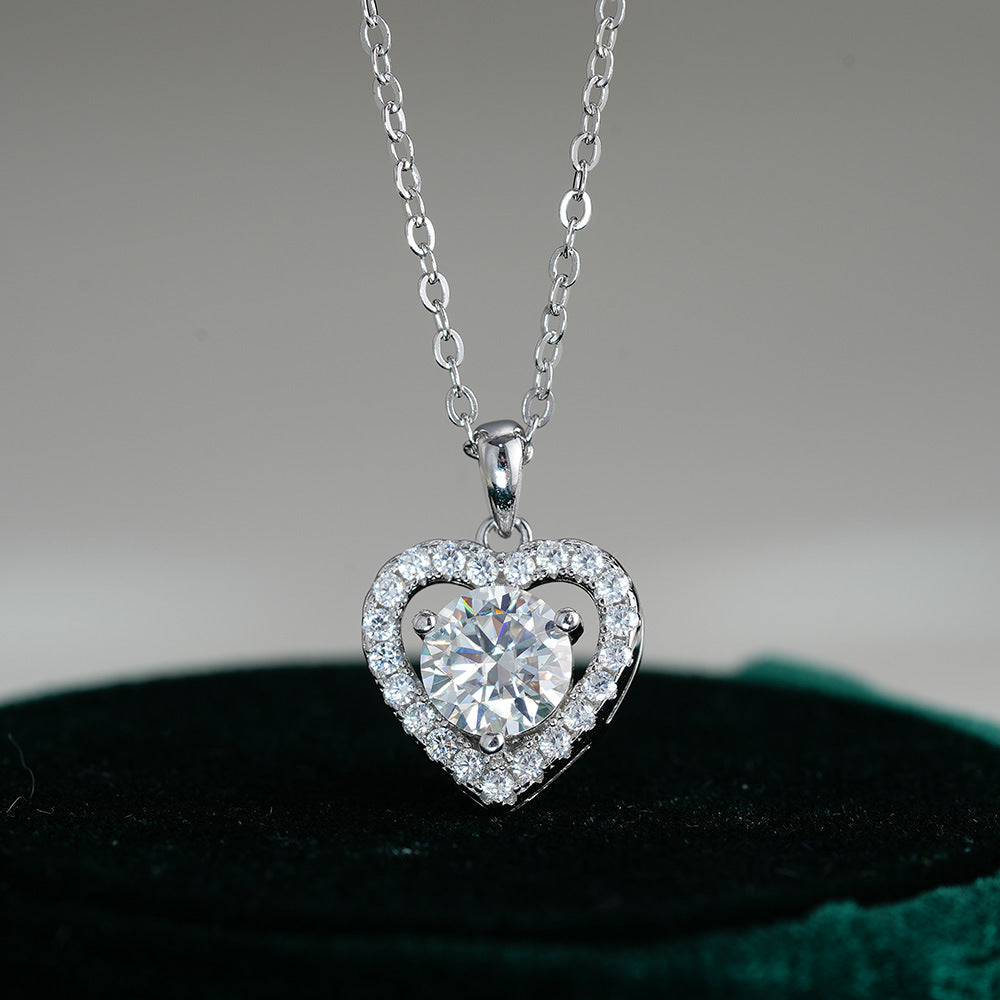 Heart Shape Pendant Moissanite Necklace in Sterling Silver