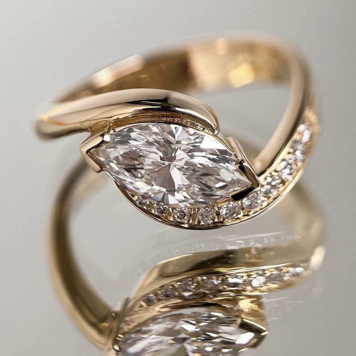 Unique Marquise Cut 1.0ct Pave Moissanite Ring Sets