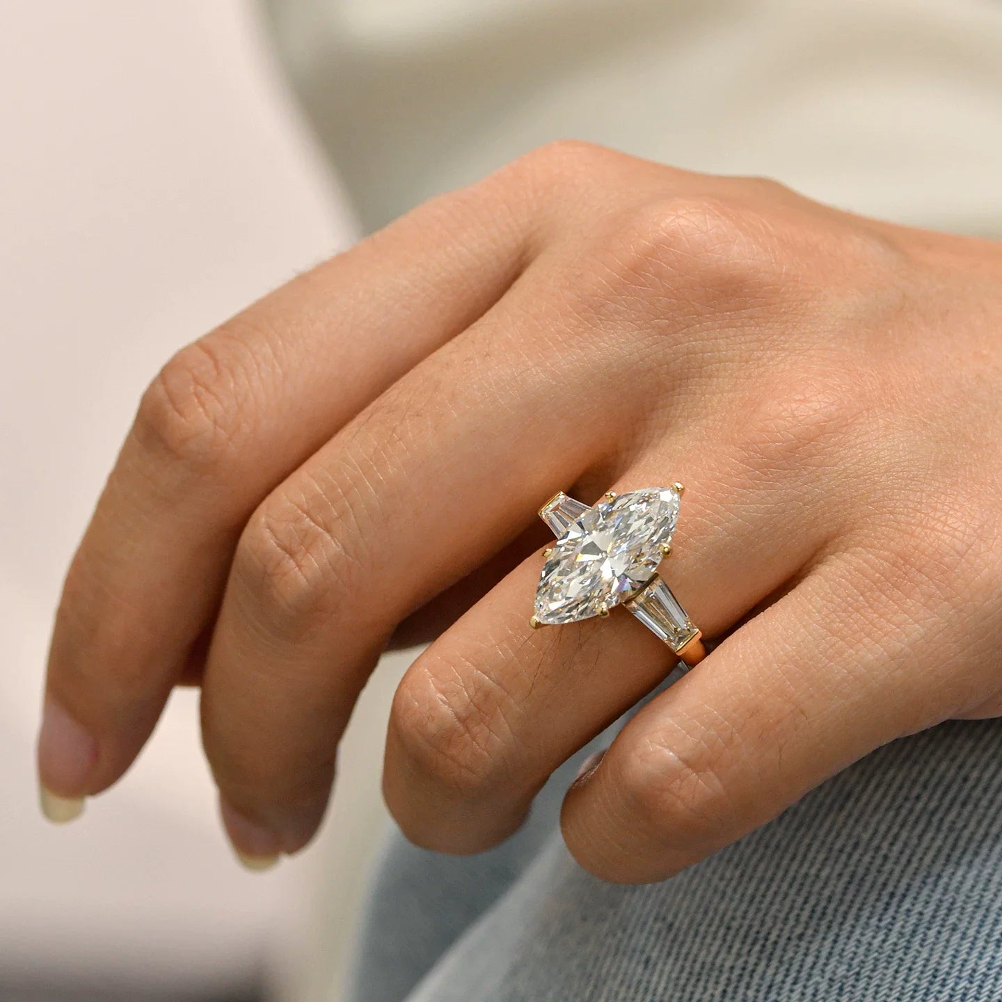 Vintage Marquise Cut Three-Stone 925 Sterling Silver Engagement Ring