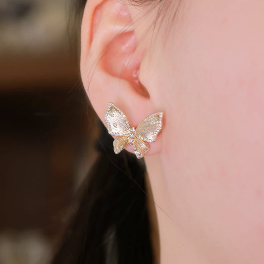 Gilded Textured Wings Butterfly Earrings