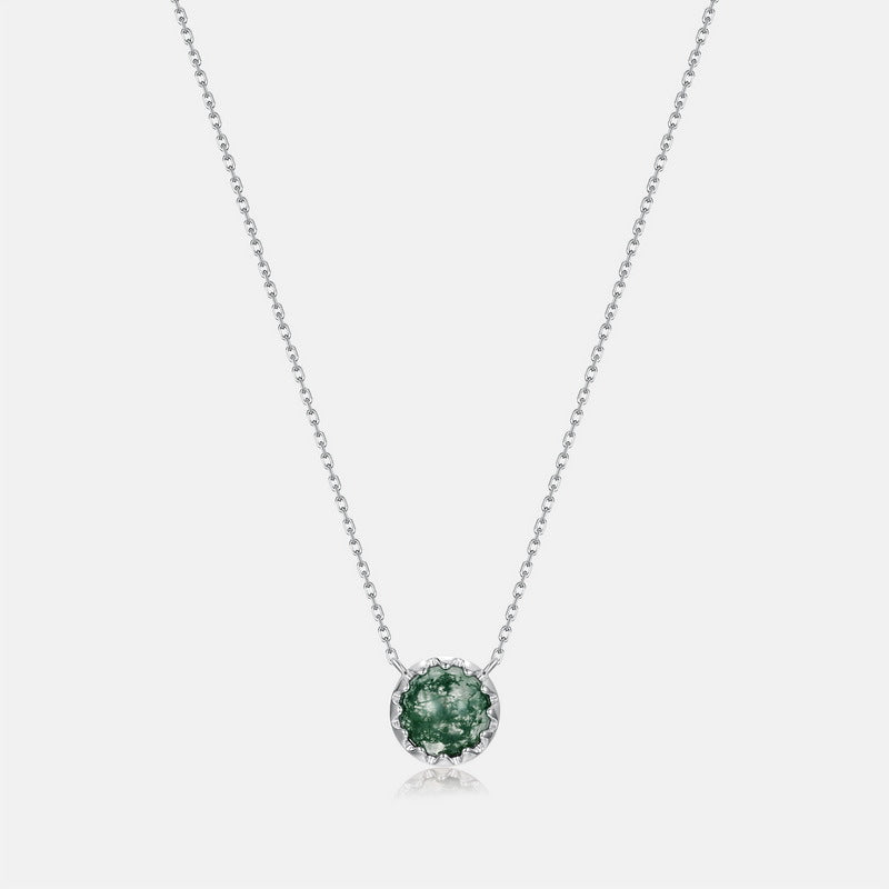 'Forest Cog' Vintage Water Drop Pear Cut Moss Agate Gear Pendant