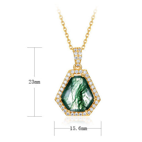 Unique Coffin Cut Moss Agate Halo Necklace - Arden