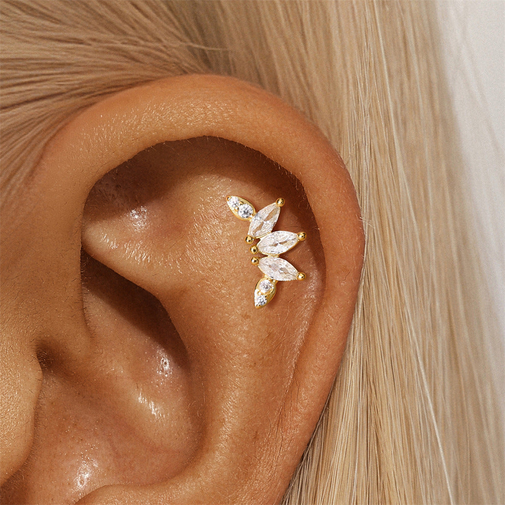 S925 Sterling Silver Gold Plated Marquise CZ Butterfly Flat Back Cartilage Earring